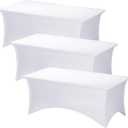Fixwal 3 Pack White Table Cloths Rectangle 6FT, Tablecloths Rectangular Stretch Spandex Fitted Table Covers 6 ft for Parties, Trade Shows, Banquet, Weddings, Buffet, Graduation Decorations