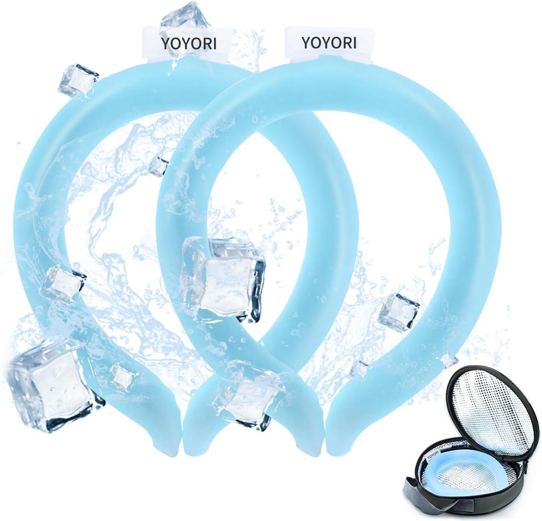 2PCS Neck Cooling Tube with Cold Insulated Bag, Reusable Ice Neck Ring Wearable Body Cooler Products for Summer Heat (Blue*2)