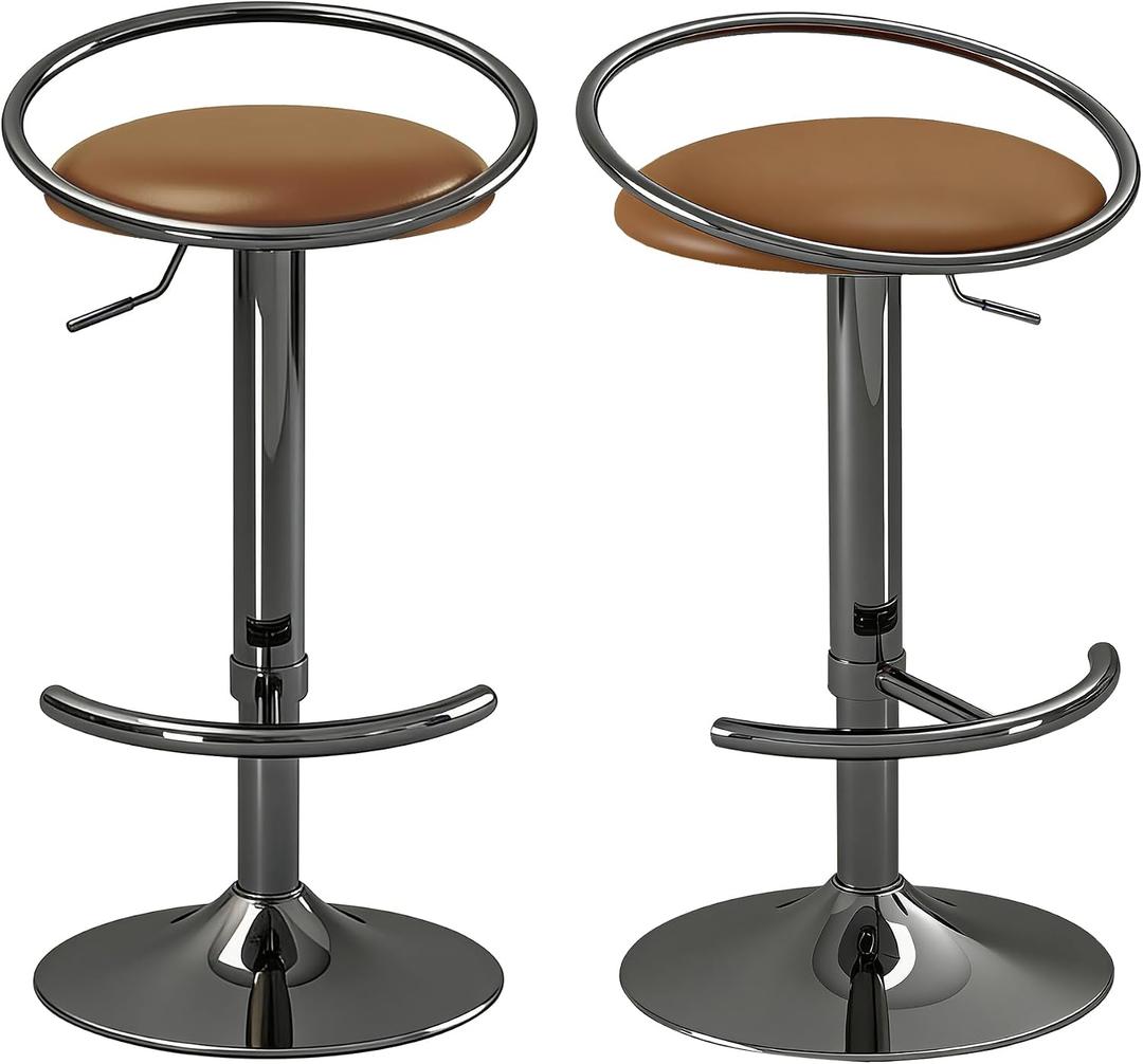Bar Stools Set of 2, Adjustable Swivel Counter Height Barstools with Upholstered Seat, PU Leather Counter Stools for Bar, Kitchen Island, Dining Room, Gloss Black