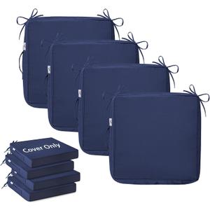 IPYNBAP 19x19x3 Inch Outdoor Chair Cushion Cover Set of 4, Water-Resistant & Fade-Resistant Patio Seat Cushion Cover, Replacement Cushion Covers for Chairs with Handle and Ties, 4 Pack, Navy Blue