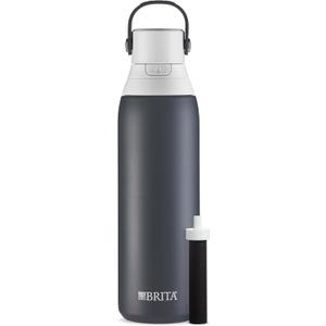Brita Stainless Steel Premium Filtering Water Bottle, BPA-Free, Reusable, Insulated, Replaces 300 Plastic Water Bottles, Filter Lasts 2 Months or 40 Gallons, Includes 1 Filter, Carbon - 20 oz