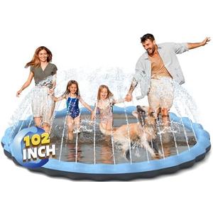 Non-Slip Splash Pad for Kids and Dogs, Hyperzoo 102" Extra Large Sprinkler Splash Pad for Kids Ages 4-8, Thickened Sprinkler Play Mat Backyard Summer Outdoor Water Toy for 3 Age+ Toddlers Boys Girls