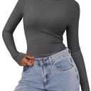 PRETTYGARDEN Womens Long Sleeve Shirts 2026 Ribbed Knit Slim Fitted Basic Tee Casual Going Out Tops Underscrubs Fall Clothing (Gray, L)