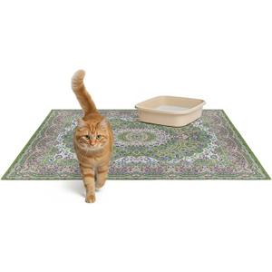 Lovewag Cat Litter Mat 2 Pack - Large 36x48 Machine Washable Easy Clean Non-Slip Waterproof Trapping Mats for Cats - Peacock Garden