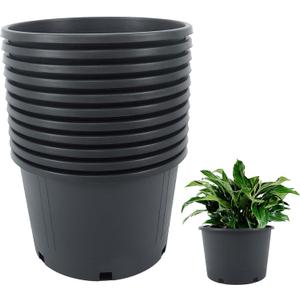 Plant Pots Flower Pot 10-Pack 5 Gallon Short Planter Nursery Pot Garden Seedling Planters Containers Plastic Injection Molded Pots with Drainage Holes for Outdoor Indoor Plants Vegetables, Black