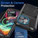 2 x Ninki Case for iPhone 15 Pro - Metal Case with Screen Protector, Shockproof Aluminium Silicone Body, Kickstand, Black