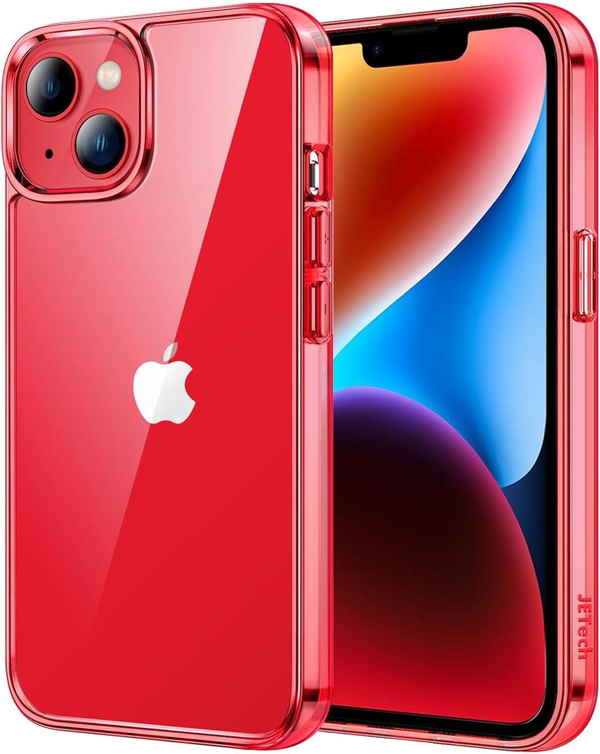 JETech Case for iPhone 14 6.1-Inch, Non-Yellowing Shockproof Phone Bumper Cover, Anti-Scratch Clear Back (Red)