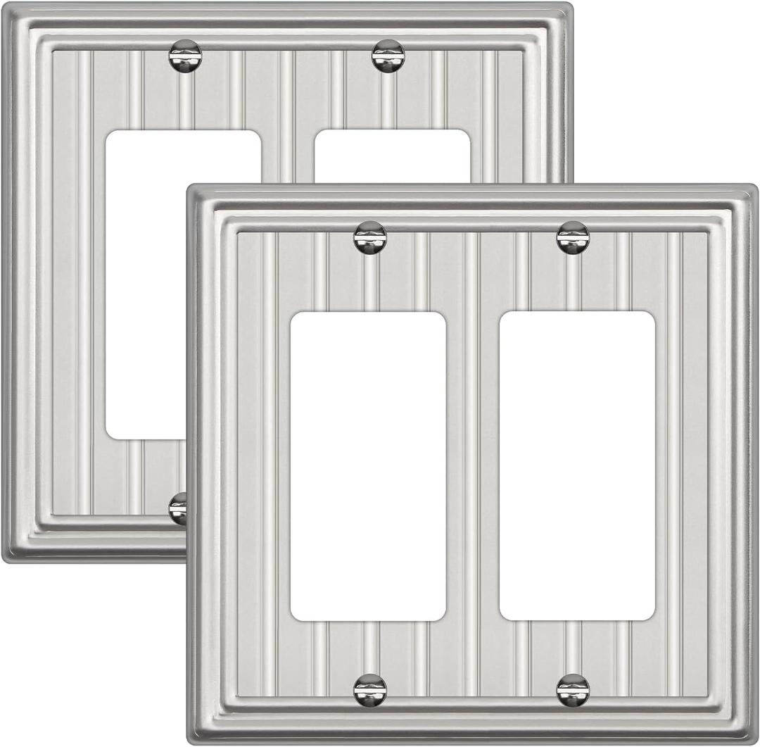 Metal Wall Plate for Electrical Outlets, Decorative Brushed Nickel Switch Plates Outlet Cover, Light Switch Cover Plate, 2-Gang Wall Plates (Double Decorator, 2 Pack)