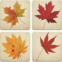 4 Pcs Fall Leaves Coasters Autumn Maple Leaf Square Ceramic Coasters Absorbent Thanksgiving Harvest Cup Mat for Home Kitchen Party Table Decor