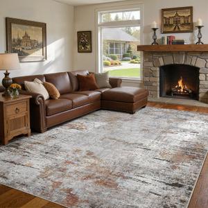 DMOYEST Area Rug Living Room Rugs - 8x10 Large Soft Indoor Neutral Modern Abstract Low Pile Washable Rug Carpet for Bedroom Dining Room Farmhouse Home Office - Grey Rust