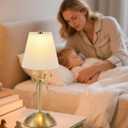 Cordless Table Lamp,Small Desk Lamp with 3 Color,Touch Dimmable Bedsdie Lamps,Bow Lamp with Fabric Shade,LED Night Light for Girls Room Princess Room Decor(Gold)
