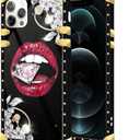 DAIZAG Compatible with iPhone 13 Mini Case,Diamond Flower Lips Metal Decoration Soft TPU Shockproof Anti-Scratch for Girl Womens Protective Cover for iPhone 13 Mini 5.4-inch