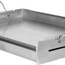 LITTLE GRIDDLE 100% Stainless Steel Griddle with Even Heat Cross Bracing and Removable Handles - For Grills, Camping, Tailgating, Silver, 25" x 16" x 6.5"