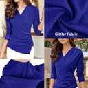 Womens Long Sleeve Sparkly Wrap Tops, Fitted V Neck Asymmetrical Hem Mesh Top Dressy Party Blouse (M)