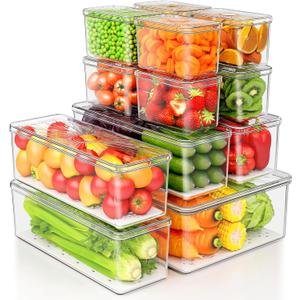 13 Pack Fridge Organizers Bins and Storage, PBA Free Refrigerator Organizer with Lids, Stackable Food Storage Bins for Kitchen, Countertops, Cabinets, Fridge, Drinks, Fruits, Vegetable