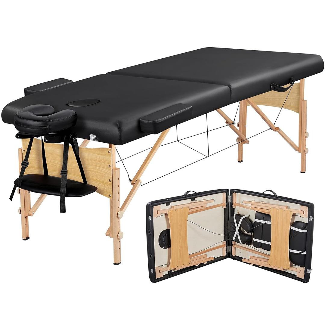 Yaheetech Massage Table Portable Lash Beds Spa Bed Massage Couch Foldable Spa Tables Adjustable 2 Fold with Non-Woven Bag 28 inch, Black (28 inch width, Black)