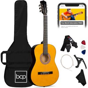Best Choice Products 38in Beginner All Wood Acoustic Guitar Starter Kit w/Gig Bag, 6 Picks, Nylon Strings, Strap w/Pick Holder - Natural