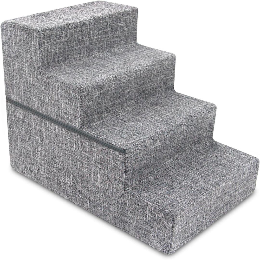 Best Pet Supplies Dog Stairs & Steps - Foam Steps for Small Dogs & Cats, Non-Slip Indoor Balanced Pet Step Support, Dog Ramp, No Assembly, Ash Gray Linen, Foldable 4-Step (22-inch Height)