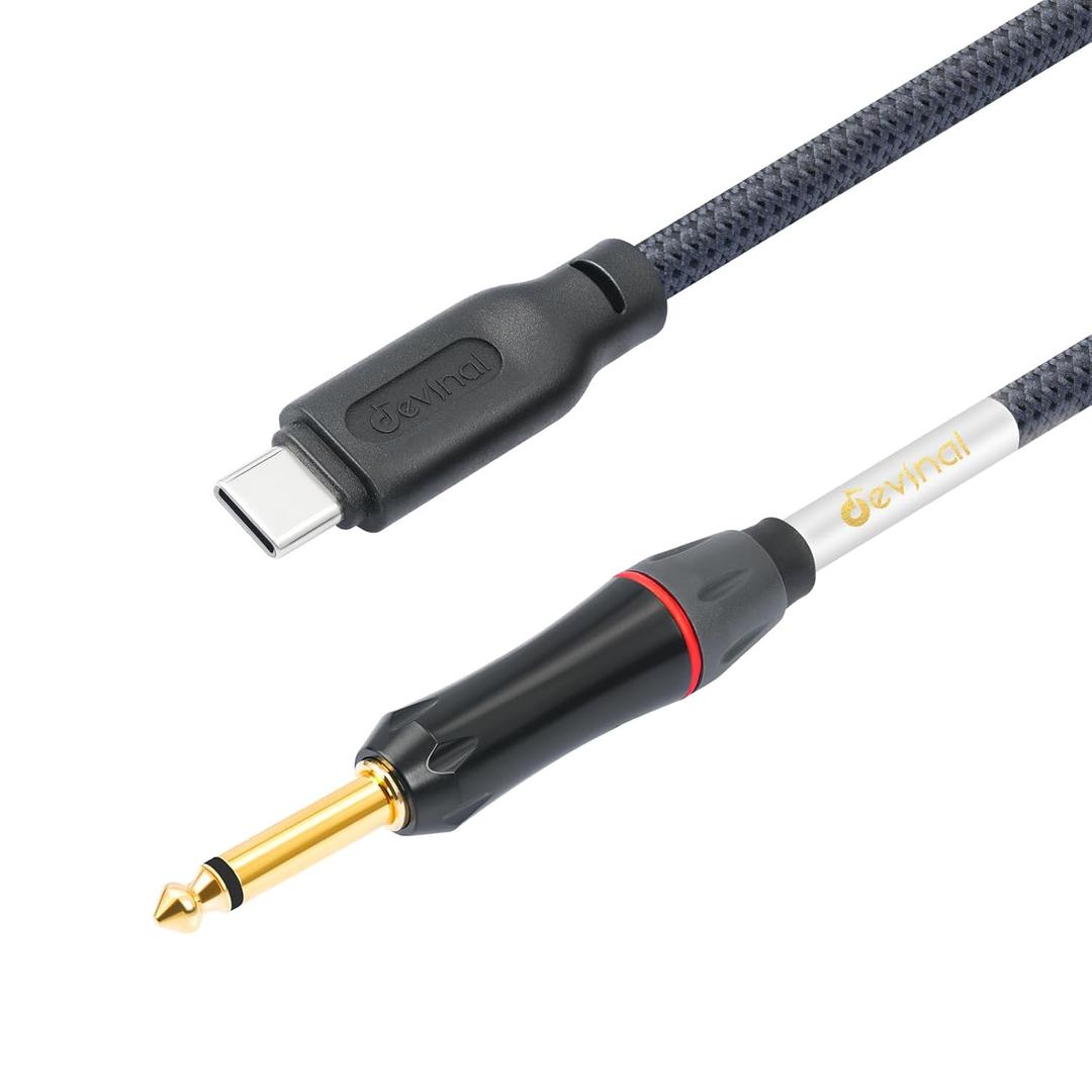 Devinal Upgrade Guitar to USB C Record Cable, 1/4" inch TS to USB-C Audio Cable, 6.35mm Mono to USB Type-C Recording Cord Adapter. Gold Plated 10 Feet