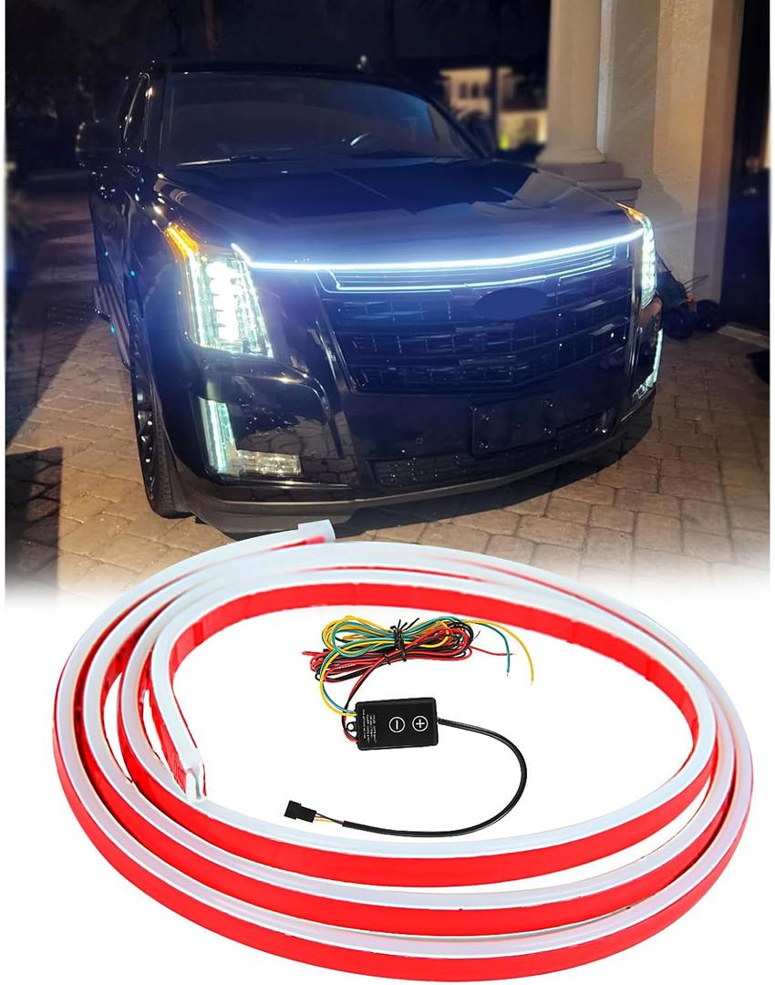 Car Hood Light Strip,White 71 Inches Dynamic Car LED Strip Lights,Turn Signal Lamp,Waterproof IP66 DRL Compatible with Dodge Ram 1500 2500 GMC Sierra 1500 2500 Chevy Silverado 1500 2500