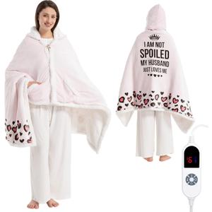 Wearable Heated Blanket Hoodie for Women, Valentines Day Gifts for Her Wife Women, Electric Throw Blanket, Heated Shawl Wraps Poncho, Mothers Day Birthday Anniversary Day Gift, Spoiled Wife Light Pink