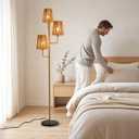 XZHGCEE Rattan Floor Lamp for Living Room:3 Light Boho Floor Lamp for Bedroom, Gold Standing Lamp with Foot Switch, Coastal Rustic Tall Lamp, No Bulb