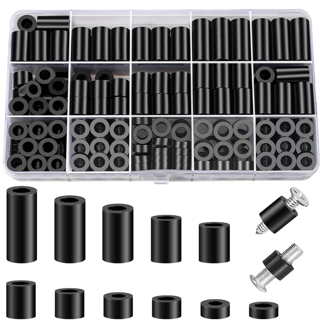 Neng-Q 260 Pcs Nylon Round Outlet Spacers ID 6.2mm,OD 11mm, 3mm 4mm 5mm 6mm 8mm 10mm 15mm 18mm 20mm 25mm Length, Assortment Kit Without Threaded, Suitable for M6 Screws Hardware Spacer Bracket