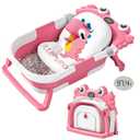 Collapsible Baby Bathtub for Newborns with Thermometer and Soft Floating Cushion Portable and Foldable Travel Baby Girl Bath Tub for Infants to Toddler 0-36 Month (Pink)