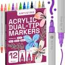 ARTISTRO 12 Dual Tip Acrylic Paint Markers, Acrylic Paint Pens, Fabric Markers for Textile, Rock, Glass, Wood, Paper, Ceramic, Canvas DIY Art Supplies Kit for Kids and Adults (Dual Tip Dot + Fine, 12)