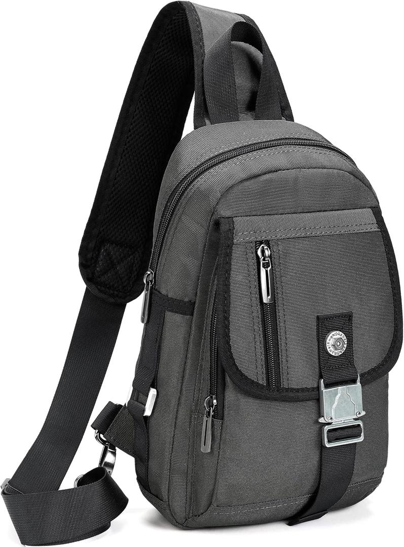 NICGID Sling Bag Chest Shoulder Backpack Crossbody Bags for Tablet Laptop Outdoor Hiking Men Women (Grey-016)