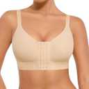 FeelinGirl Post Surgery Bras for Women Front Closure Mastectomy Bras Surgical Wireless Full Coverage Compression Bra (Large, Beige)