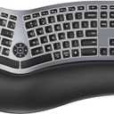 Backlit Bluetooth Ergonomic Keyboard, ProtoArc EK01 Plus Full Size Wireless Split Keyboard with Dual Bluetooth and USB, Cushioned Wrist Rest, Rechargeable for Windows/Mac/Android, Grey Black