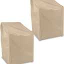Covermates Classic Outdoor Chair Cover – Heavy-Duty 12-Gauge Vinyl Patio Chair Protector, Weather-Resistant, Elastic Hem, Fits Most Garden & Deck Chairs, 22W x 22D x 36H - Set of 2, Classic Tan