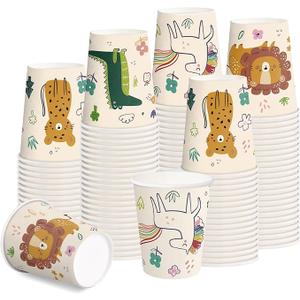 RUSPEPA 9 oz Disposable Paper Cups - 100 Pack Cartoon Pattern Coffee Cups, Thick Paper Style for Hot/Cold Drinks, Home Office Supplies