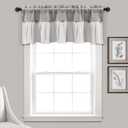 Lush Decor Linen Button Farmhouse Valance, 52" W x 18" L, Gray & Off-white - Kitchen Curtains Valances, Rustic Color Block Design With Husk Button
