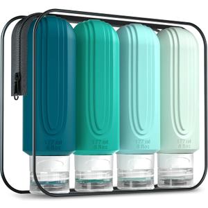 Mrsdry Travel Bottles for Toiletries, Large 6oz Oversize Containers, BPA Free Leak Proof Tubs Refillable Liquid Traveler Accessories with Toiletry Bag for Cometic Shampoo and Lotion Soap (4 Pack)