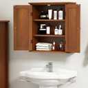 ChooChoo Bathroom Wall Cabinet, Over The Toilet Space Saver Storage Cabinet, Medicine Cabinet with 2 Door and Adjustable Shelves, Cupboard, Rustic, 8.8"D x 21.1"W x 24"H