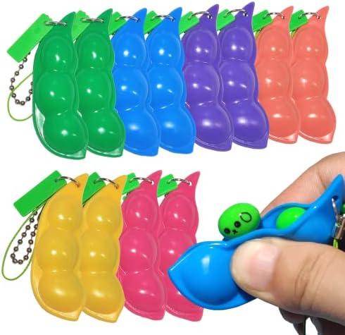 Ganjiang 12PCS Squeeze Bean Keychain Fidget Toys for Skin Picking, Pea Pod Sensory Fidget Toys,Stress Relief,Party Favor Toys