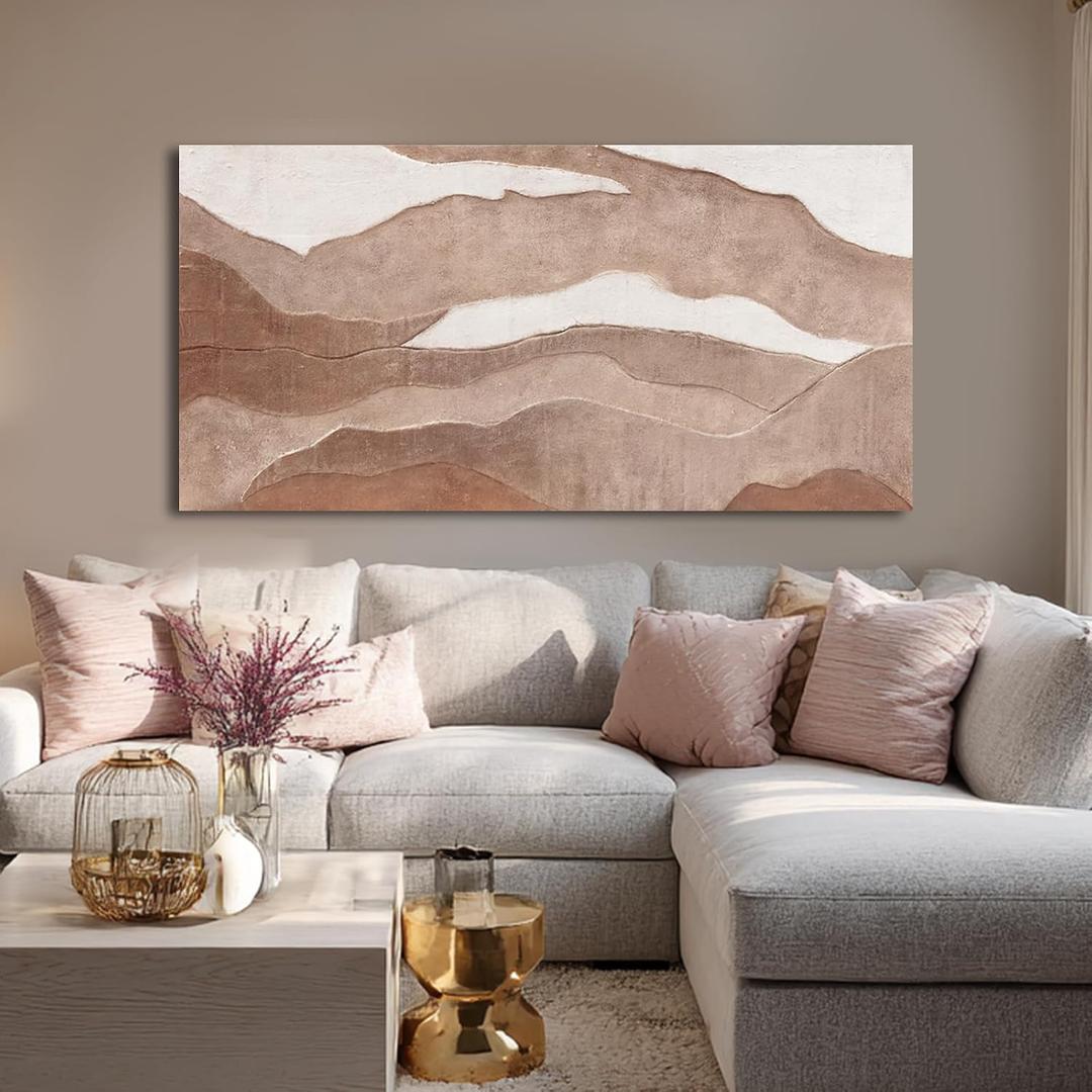 Brown Neutral Abstract Wall Art for Living Room, Hand Painted 29x58 Inch