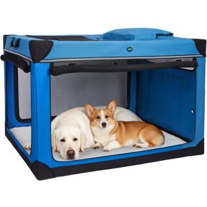 Ownpets 48 inch XXL Collapsible Dog Crate for Large Dogs, Portable Travel Dog Crate, 4-Door Foldable Pet Kennel with Durable Mesh Windows and Soft Mat, Blue
