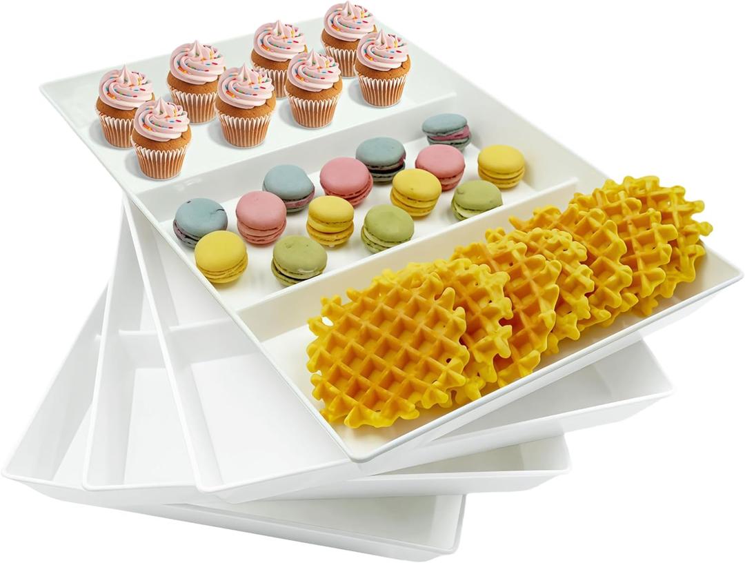 12.8" Serving Tray and Platters, Divided Serving Dishes, Serving Trays for Entertaining, Appetizer Serving Tray, 6 Removable Serving Dishes Set for Chips and Dip, Veggies, Candy and Snacks, White