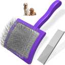 2PCS Slicker Brush for Dogs & Pet Comb,Professional Dog Grooming Brush (Goldendoodles,Poodles,Labradoodles) with Extra Long Pins to Effectively Remove Tangles, Knots and Mats (Purple, Large)