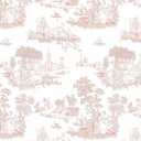 2 x HeloHo Peel and Stick Wallpaper Pink and White Toile Wall Paper Vintage Self Adhesive French Contact Paper Decoral for Bedroom Bathroom Living Room 17.3" X 78.7"