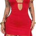 SOLY HUX Women's Sexy Halter Mini Dress Open Back Y2k Deep V Neck Backless Ruffle Fringe Bodycon Club Dresses, XS, Red