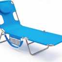 DUMOS Lounge Chair Outdoor, Beach Tanning Chair with Face Hole, Blue, 71.9×21.5×11.8 IN
