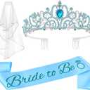 JETKONG 3 Pcs Bachelorette Party Decorations Bridal Shower Crown, Bride to Be Sash&Veil for Women Bachelorette Party Gifts, Bachelorette Party Supplies, Gifts, Favors (Blue)