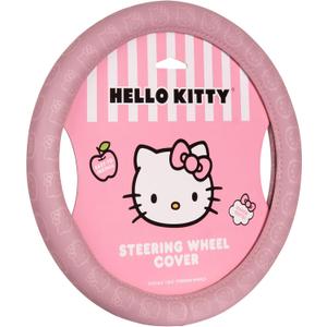 Sanrio Hello Kitty Pink Car Steering Wheel Cover, Universal Fit Cute Car Accessories for Women Stylish Decor Gifts Hello Kitty Accessories - Fits Standard Wheels 14.5"-15"