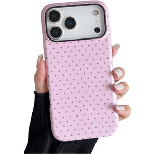 Longlayss Compatible with iPhone 17 Pro Max Case Cute Aesthetic Polka Dot Phone Case for Women Girl Shockproof Slim TPU and Hard PC Protective Cover (Pink)