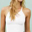 LASLULU Womens Sports Bra Seamless Long Crop Tank Racer Back Spaghetti Strap Workout Yoga Bra Padded Halter Neck Casual Tops (White, M)