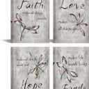 iKNOW FOTO 4 Piece Insect Painting Dragonfly Canvas Wall Art Prints Faith Love Hope Family Quote Decor Sign Framed Artwork Rustic Inspirational Quotes Canvas Prints Each 12x16inch
